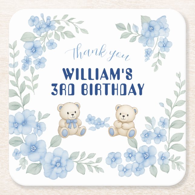 Dessous De Verre Carré Teddy Bear fête d'anniversaire (Devant)