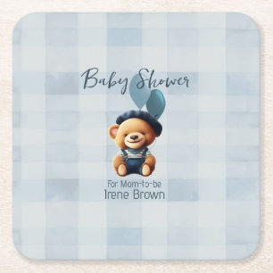 Dessous De Verre Carré Teddy Bear Jean Baby shower Bleu