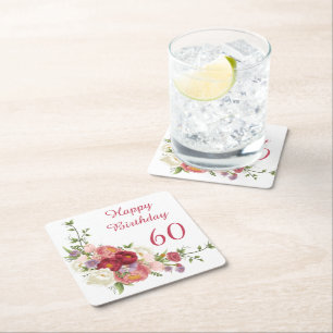 Dessous De Verre Carré Teintes de rose Fleur de paonée blanche Joyeux Ann