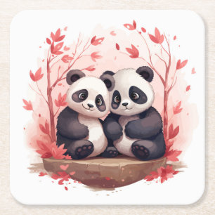 Dessous De Verre Carré Tellement heureux ensemble Panda paire