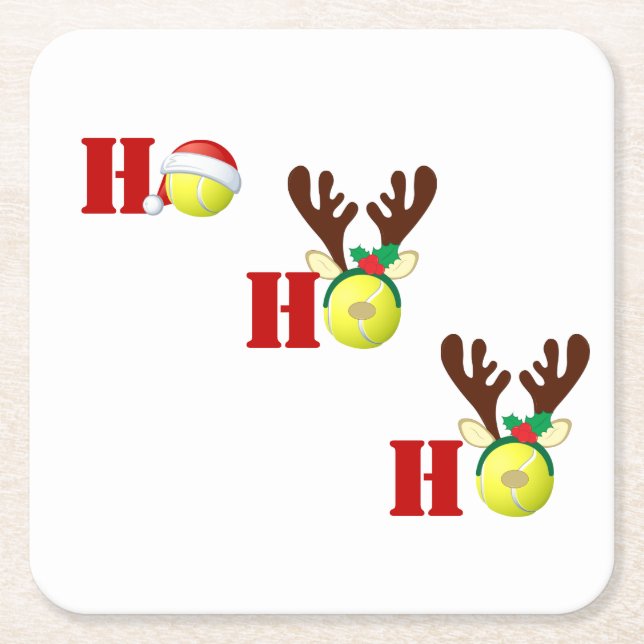 Dessous De Verre Carré Tennis Ball Ho Ho Ho Santa Reindeer Christmas (Devant)