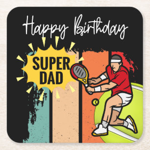 Dessous De Verre Carré Tennis Joyeux Anniversaire au Tennis Papa Fête Drô