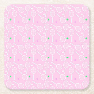 Dessous De Verre Carré Tennis Racket Motif Pastel Pink Party