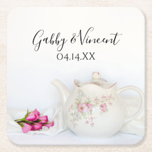 Dessous De Verre Carré Teot avec Mariage rose Roses