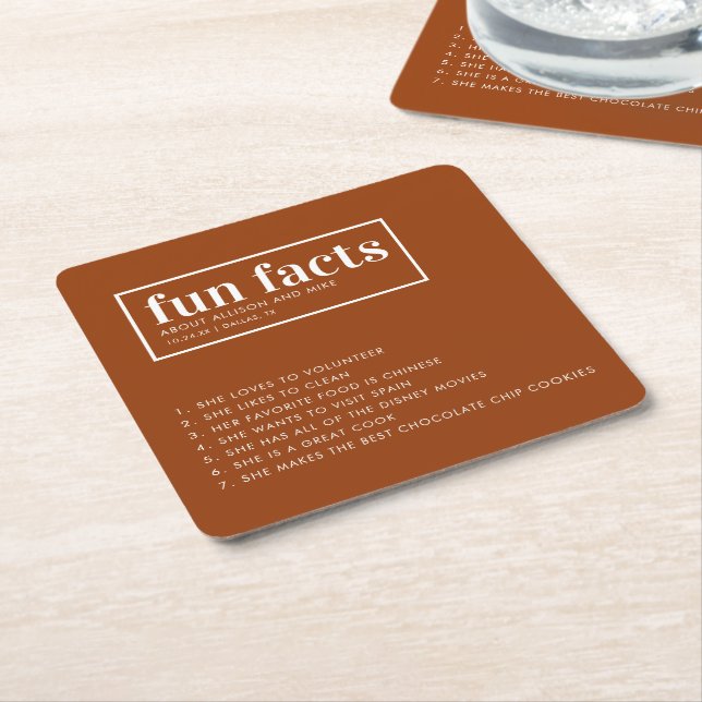 Dessous De Verre Carré Terracotta Custom Wedding Fun Facts (Incliné)