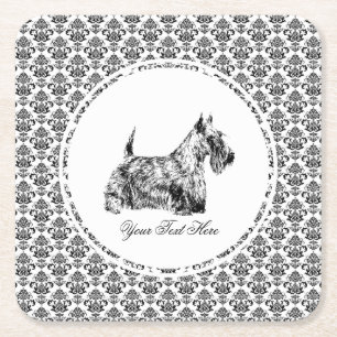 Dessous De Verre Carré Térrier écossais et floral personnalisé