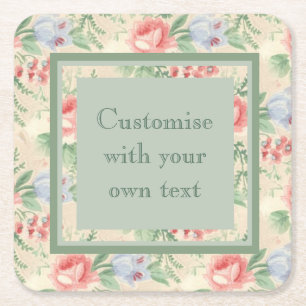 Dessous De Verre Carré Texte personnalisé Motif de fleurs rose vintage