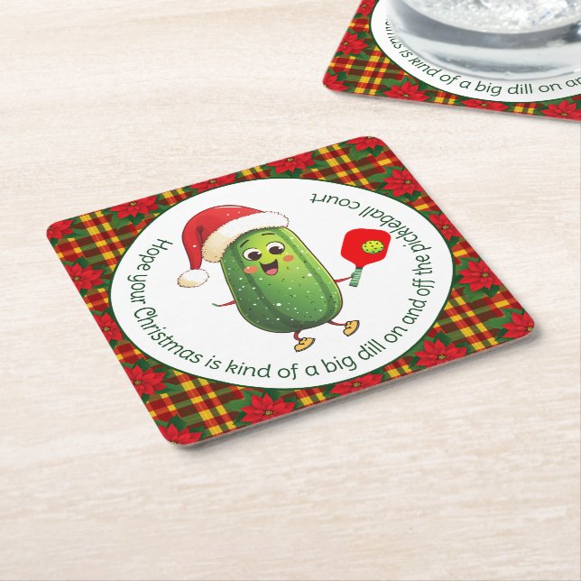 Dessous De Verre Carré Texte personnalisé Père Noël Pickleball Rally (Incliné)
