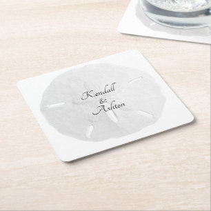 Dessous De Verre Carré Texte personnalisé pour mariage Dollar de sable bl