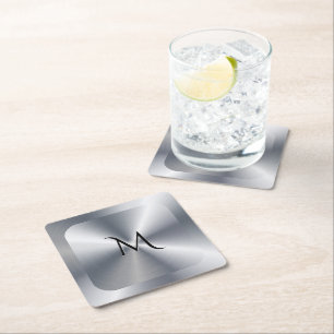 Dessous De Verre Carré Texture argent métallisé monogramme personnalisé