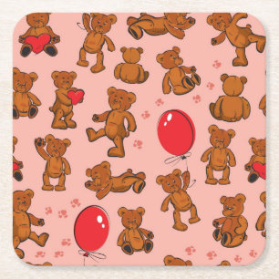 Dessous De Verre Carré Texture avec le nounours, coeurs
