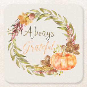 Dessous De Verre Carré Thanksgiving - "Always Grateful" - Aquarelles