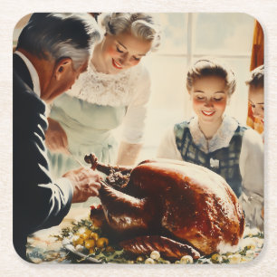 Dessous De Verre Carré Thanksgiving Joy : Une fête familiale