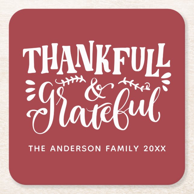 Dessous De Verre Carré Thanksgiving Thankful & Grateful Fall Harvest (Devant)