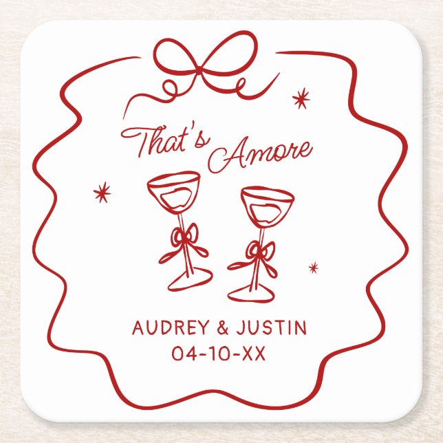 Dessous De Verre Carré That's Amore, Red Doodle Personalized (Devant)
