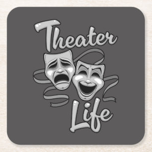 Dessous De Verre Carré Théâtre Vie Comédie et masques de tragédie