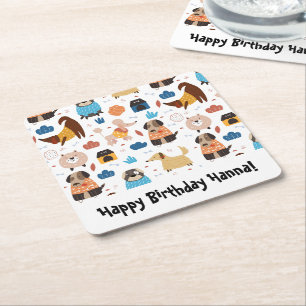 Dessous De Verre Carré Thème de fête d'anniversaire avec un chien de dess