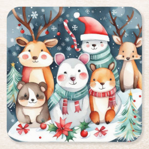 Dessous De Verre Carré Thème de Noël Animaux mignons