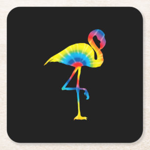 Dessous De Verre Carré Tie Dye Flamant rose arc-en-ciel Imprimer Oiseau A
