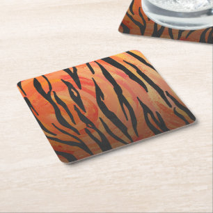 Dessous De Verre Carré Tiger chaud orange et noir