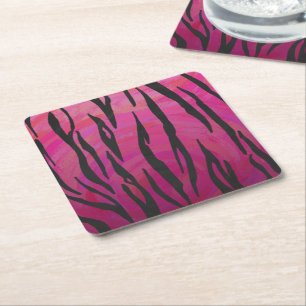 Dessous De Verre Carré Tiger rose chaud et noir
