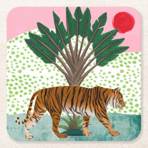 Dessous De Verre Carré Tigre au coucher du soleil