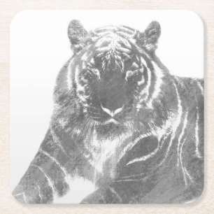 Dessous De Verre Carré Tigre noir et blanc
