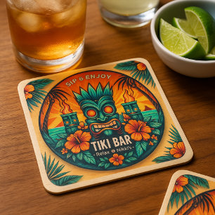 Dessous De Verre Carré Tiki Bar Tropical Boissons Décor De Fête -