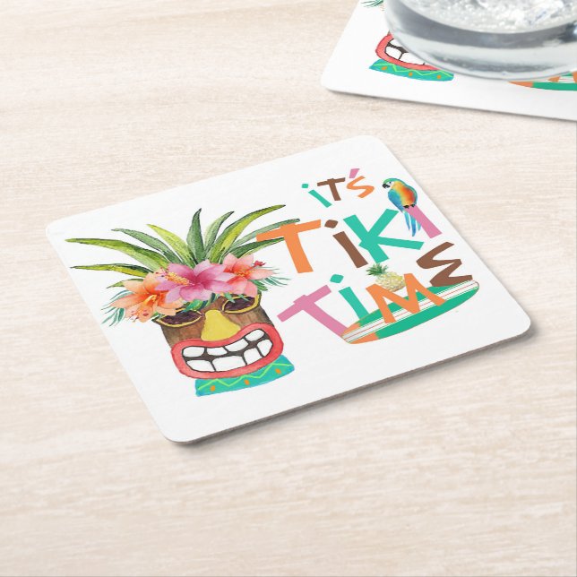Dessous De Verre Carré Tiki Luau | Typographie tropicale (Incliné)