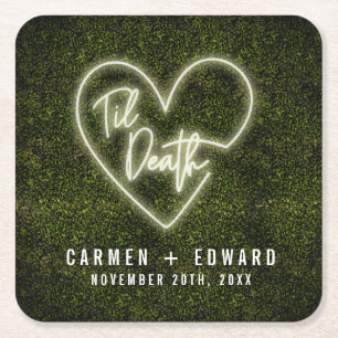 Dessous De Verre Carré Til Death White Neon Signer Mariage du coeur
