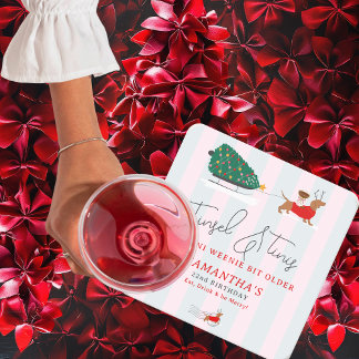 Dessous De Verre Carré Tinsel & Tinis Tini Weenie Bit Older Xmas Doxie