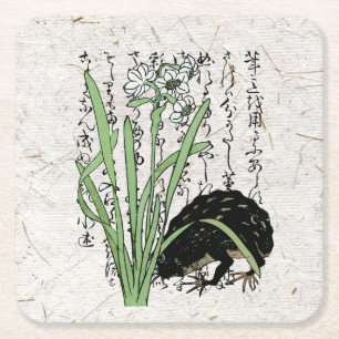 Dessous De Verre Carré Toad de grenouille botanique japonaise du XVIIIe s
