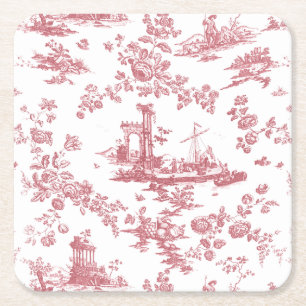 Dessous De Verre Carré Toile vintage Florale de Jouy-Pink