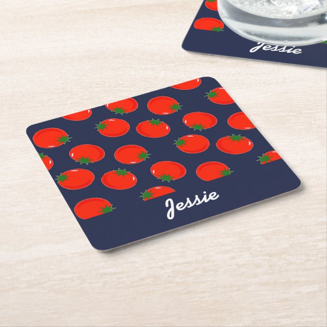 Dessous De Verre Carré tomates rouges sur le bleu (Incliné)