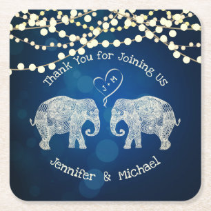Dessous De Verre Carré TONNES D'AMOUR Elephant Couple Mariage Faveur