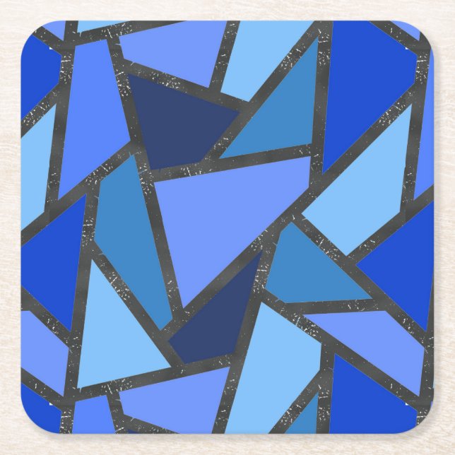 Dessous De Verre Carré Tons de motif en vitrail bleu (Devant)
