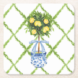 Dessous De Verre Carré Topiaire de citron en style de chinoiserie avec un