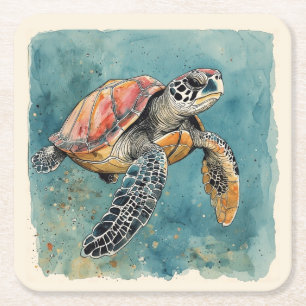 Dessous De Verre Carré Tortue de mer aquarelle