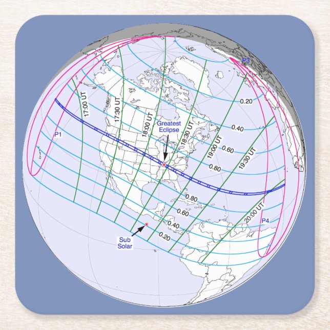 Dessous De Verre Carré Total Solaire Eclipse 2017 Global Path (Devant)