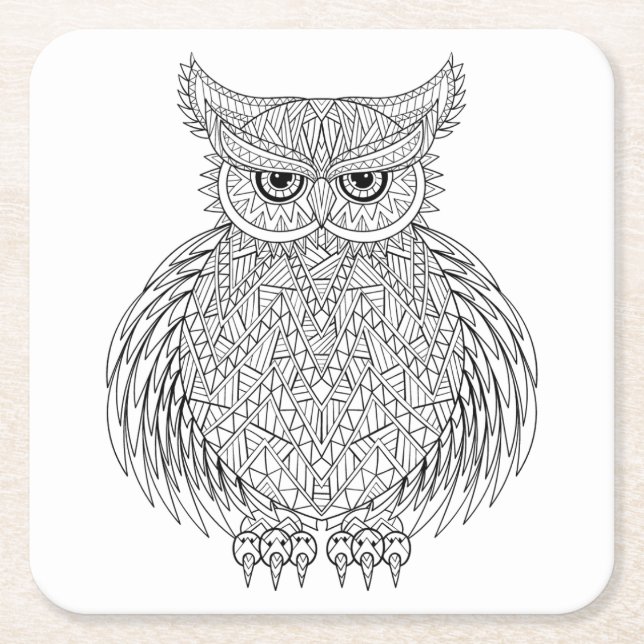 Dessous De Verre Carré Totem inspiré d'oiseau de hibou (Devant)