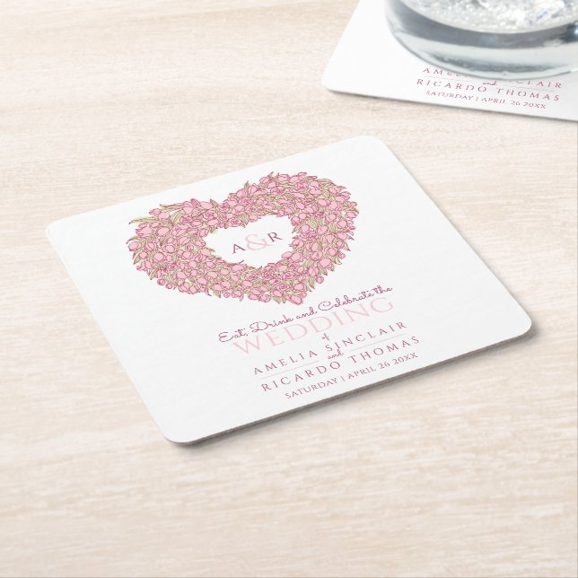 Dessous De Verre Carré Toupie rose mariage (Incliné)