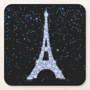 Dessous De Verre Carré Tour Eiffel à bijoux bleus