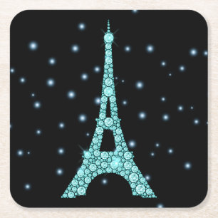 Dessous De Verre Carré Tour Eiffel Aqua Bling