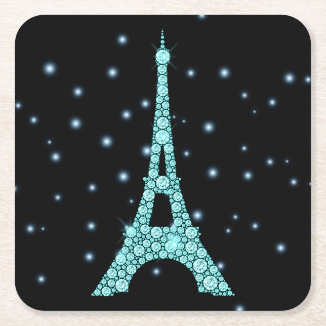 Dessous De Verre Carré Tour Eiffel Aqua Bling (Devant)