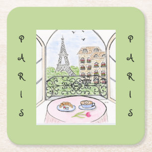 Dessous De Verre Carré Tour Eiffel de Paris à l'aquarelle fantaisiste