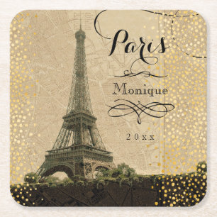 Dessous De Verre Carré Tour Eiffel Paris Carte Vintage Monogramme Dots d'