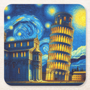 Dessous De Verre Carré Tour Starry Night Leaning De Pise Italie