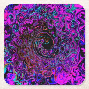 Dessous De Verre Carré Tourbillonnement Liquide Rétro Noir et Magenta