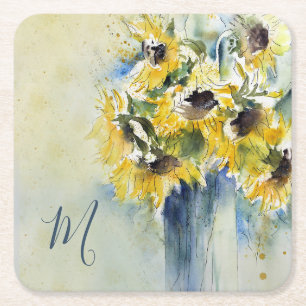 Dessous De Verre Carré Tournesols impressionnistes d'aquarelle avec le