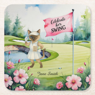 Dessous De Verre Carré Tournoi féminin de golf pour le golf de chats de S